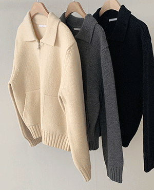 wool zip-up cardigan (3color)